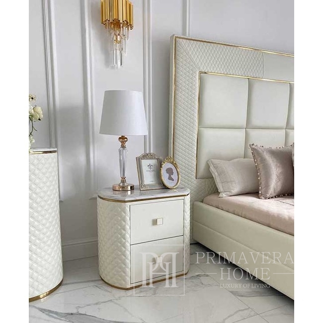 Stylish bedside table HERMITAGE with eco-leather white gold