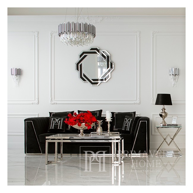 Moderner Glamour-Kristall-Kronleuchter an Ketten für das Wohnzimmer, rund 60 cm EMPIRE SILVER  OUTLET