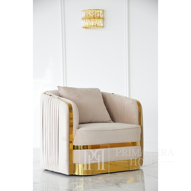 Modern armchair glamour MADONNA for living room, dining room golden beige 90x85x79