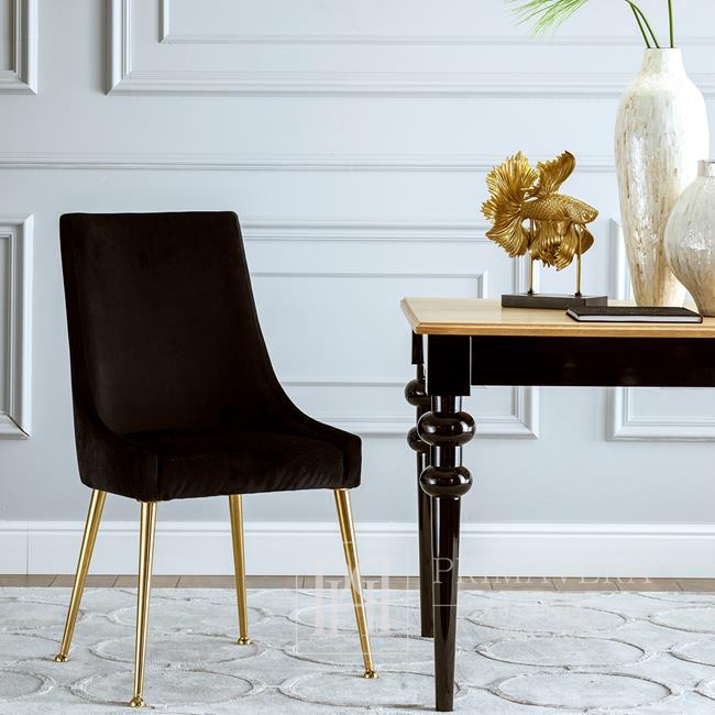 Czarne krzesło tapicerowane MODERN do salonu ze złotymi nogami