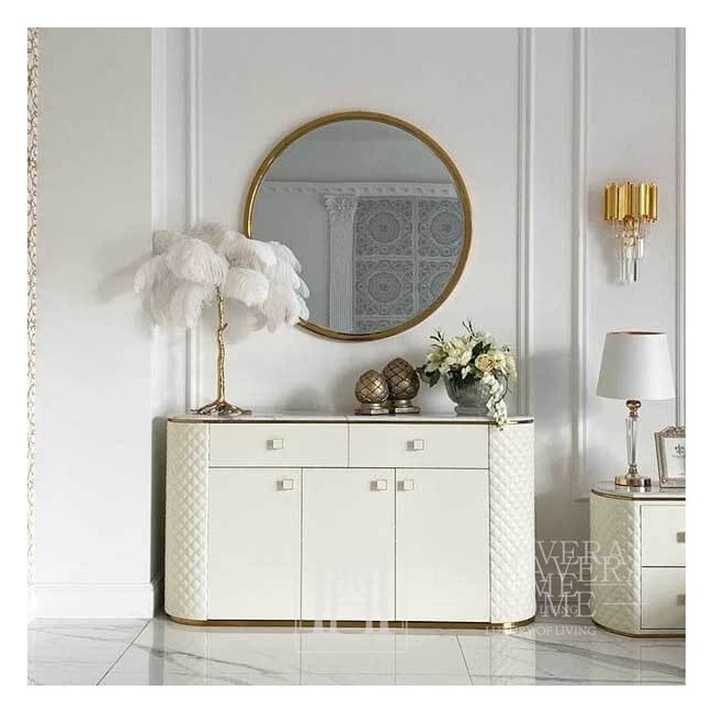 Glamor chest of drawers HERMITAGE  made of steel, golden marble and white