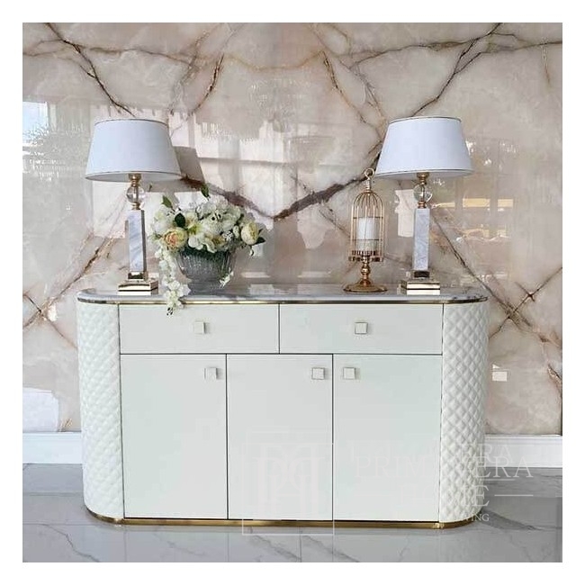 Glamor chest of drawers HERMITAGE  made of steel, golden marble and white