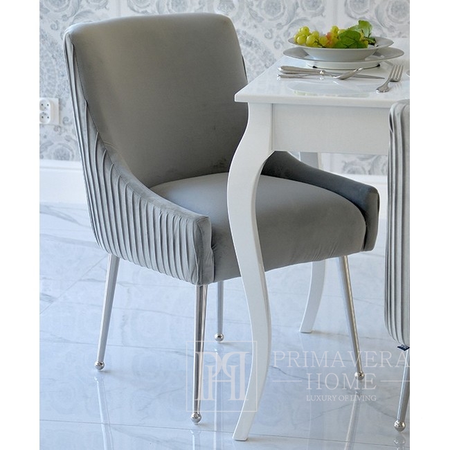 Krzesło tapicerowane glamour do jadalni salonu nowoczesne z kołatką szare srebrne PALOMA