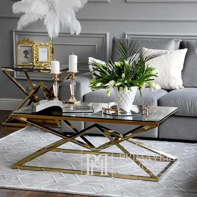 Coffee table glamour modern New York steel gold glass CONRAD