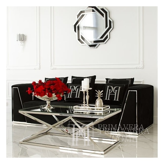 Stolik kawowy szklany blat CONRAD glamour nowoczesny nowojorski stalowy srebrny 120x65x45