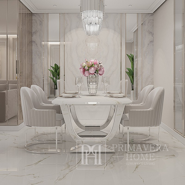 Glamor dining table 200 cm silver modern steel marble top VOGUE OUTLET 