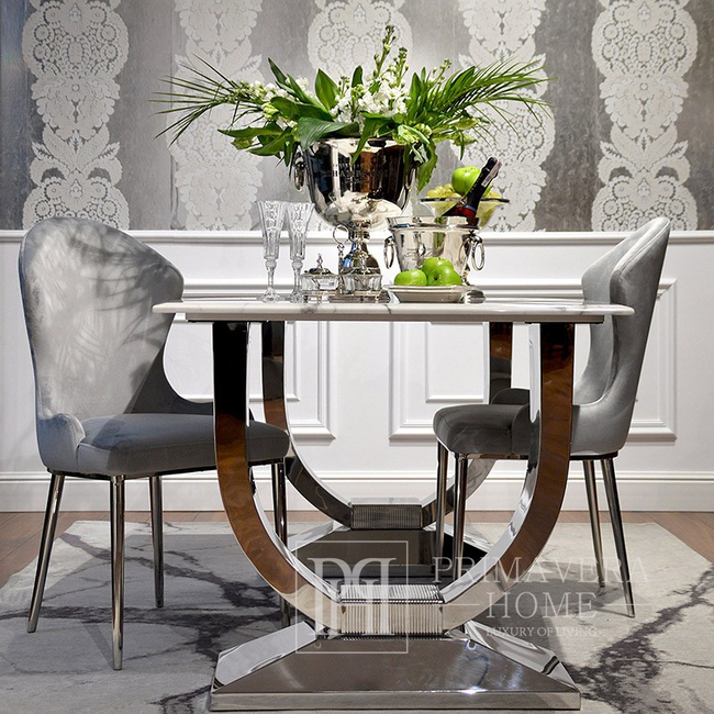 Glamor dining table 200 cm silver modern steel marble top VOGUE OUTLET 