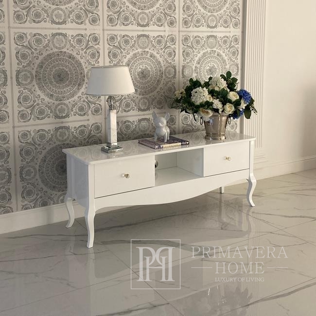 Stilvoller Schrank, TV-Tisch ELENA GLAMOUR, Kommode, gebogene weiße Beine