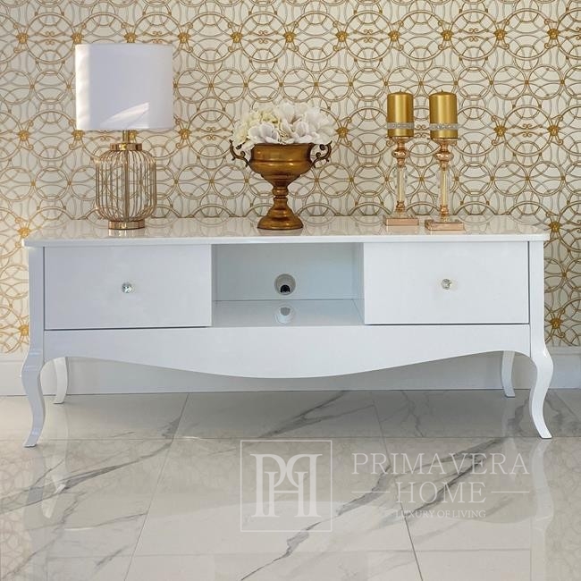 Stilvoller Schrank, TV-Tisch ELENA GLAMOUR, Kommode, gebogene weiße Beine