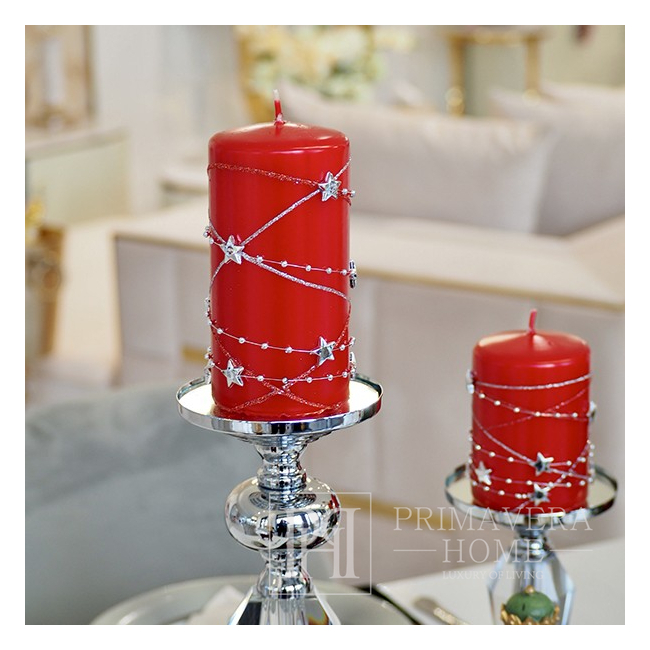 Red Christmas candle S with a silver garland 10 cm