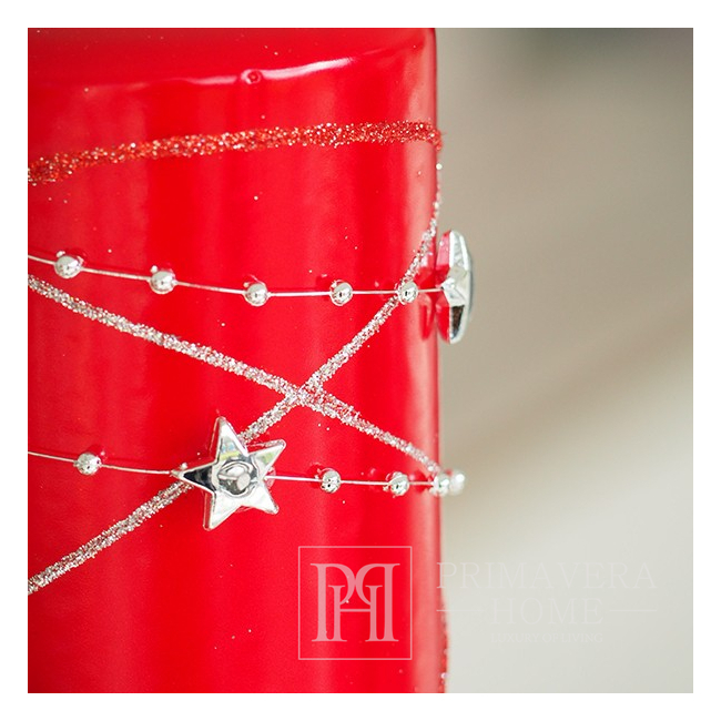 Red Christmas candle S with a silver garland 10 cm