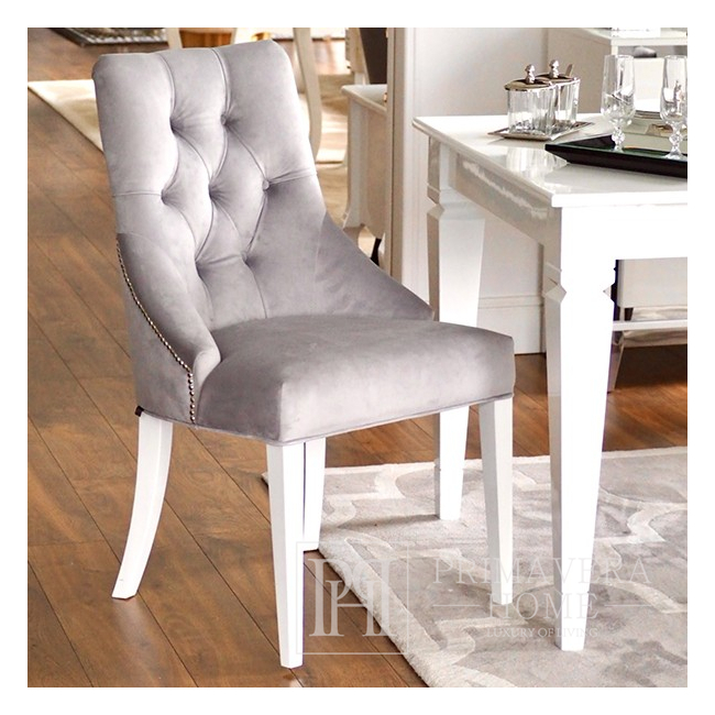 Krzesło glamour szare na białych nogach