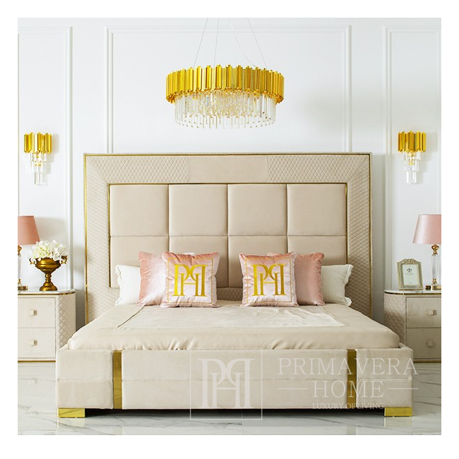 Gepolstertes Samtbett mit quadratischer Naht SOHO glamour gold, beige