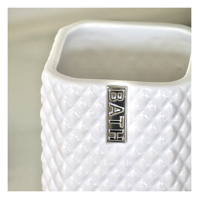 Pojemnik ceramiczny łazienkowy na waciki biały srebrny Lene Bjerre