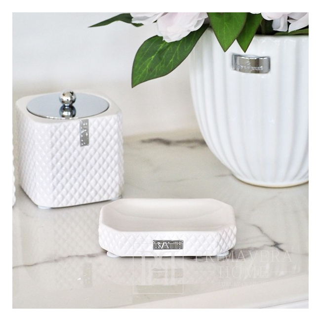 Ceramic bathroom container for white and silver swabs Lene Bjerre