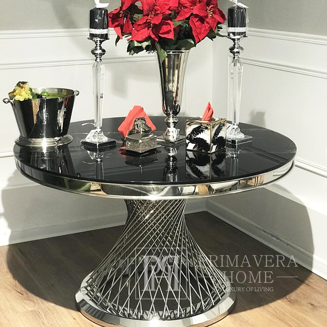 Okrągły stół glamour z czarnym blatem