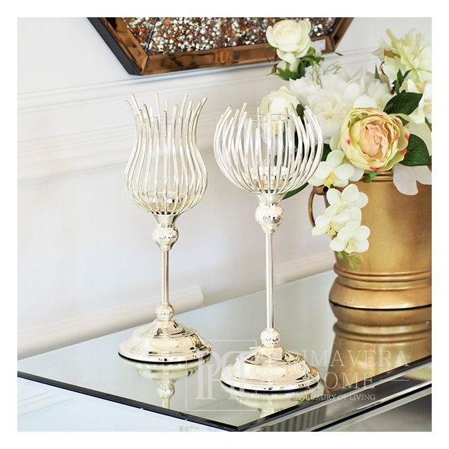 A metal glass candlestick with a VILLA M lampshade 34cm
