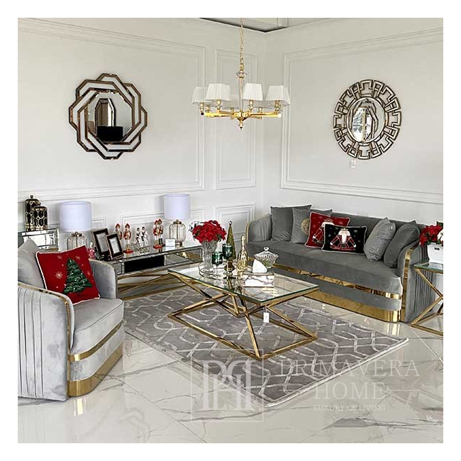 Klasyczny żyrandol kryształowy, luksusowy z białymi abażurami złoty ELEGANZA M