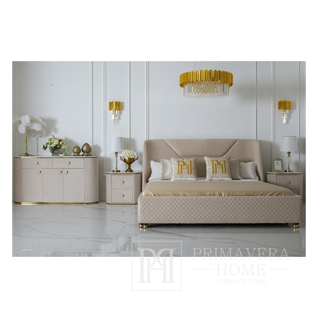 Glamour chest of drawers in steel, golden beige marble HERMITAGE