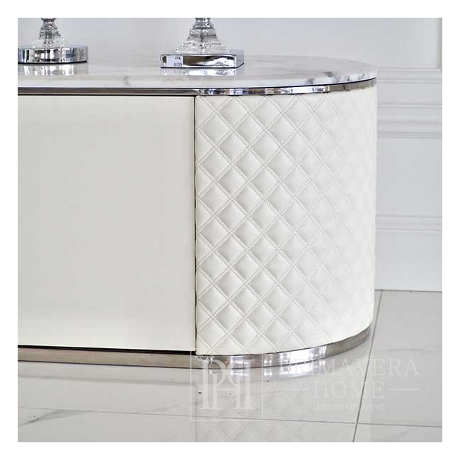 RTV HERMITAGE glamor chest of drawers with marble top, white and silver