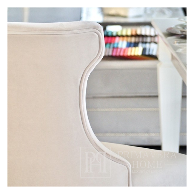 4 žavingų minkštų kėdžių rinkinys, smėlio spalvos dygsniuotas GRETA