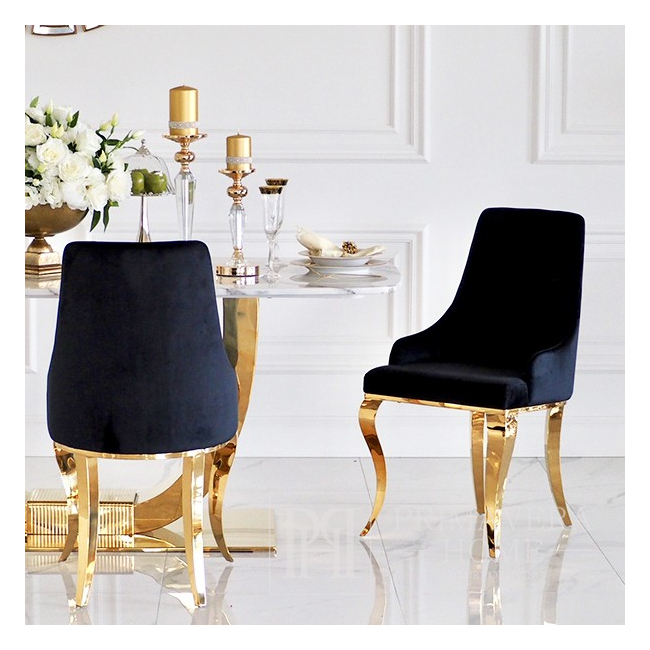 Upholstered chair CAMILLA black gold modern glamor steel 99x53.5x45