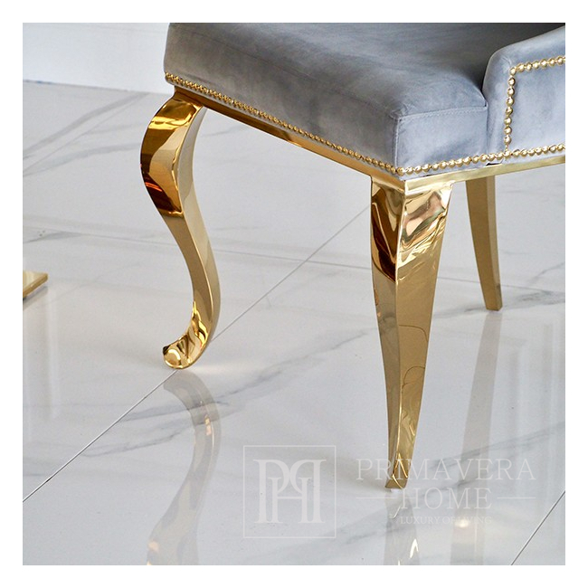 Gold upholstered chair on steel bent legs MADAME Gray
