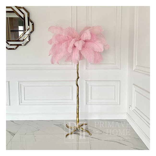 Floor lamp made of natural ostrich feathers coral Paris