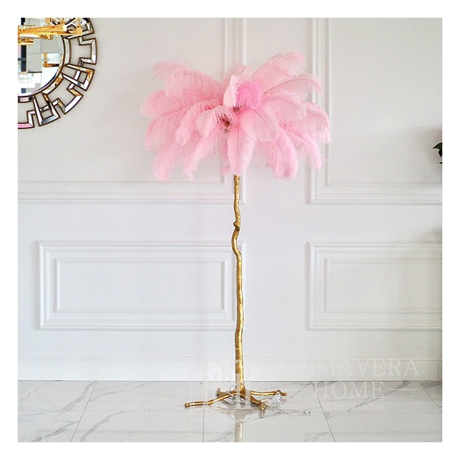Floor lamp made of natural ostrich feathers coral Paris