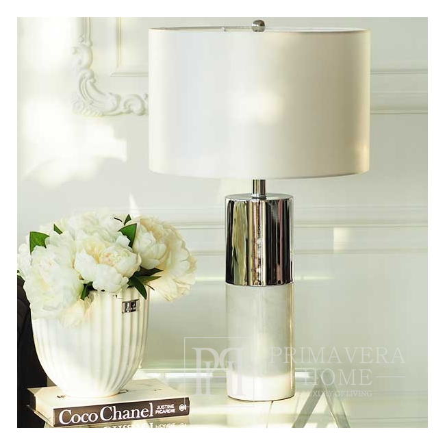 Modern silver and white table lamp in the glamor style SILVIA 