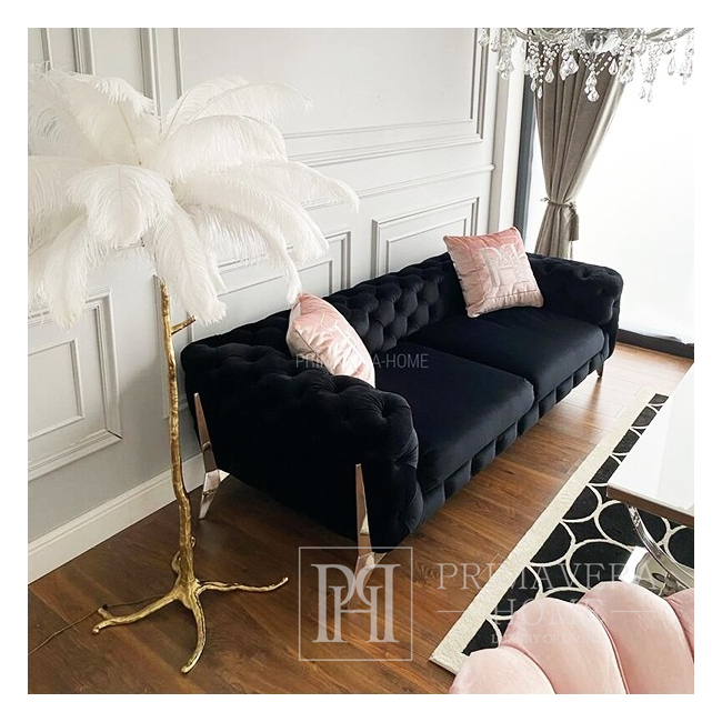 SILVER modern glamour black silver New York upholstered sofa - Primavera Home