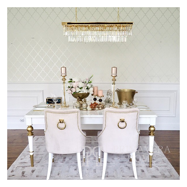 High gloss glamorous table, elegant white high gloss, light gold QUEEN
