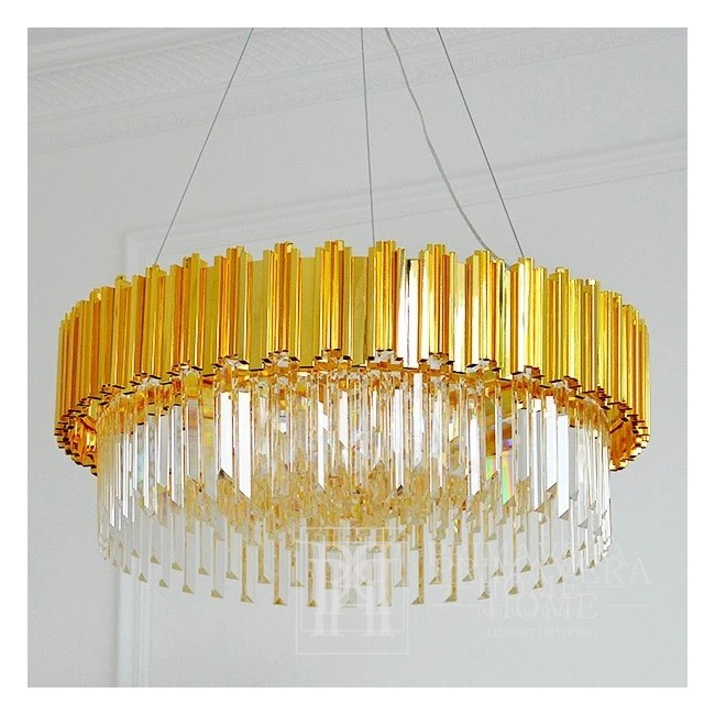 Glamour sietynas EMPIRE 80cm prabangus krištolo apvalus pakabinamas šviestuvas, auksinis APŠVIETIMAS