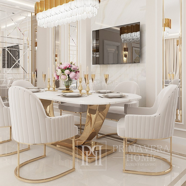 Upholstered chair in a glamor style for the living room and dining room, modern beige golden OPERA