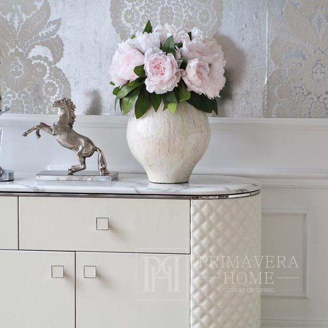 HERMITAGE glamor chest of drawers made of steel, marble, silver and white