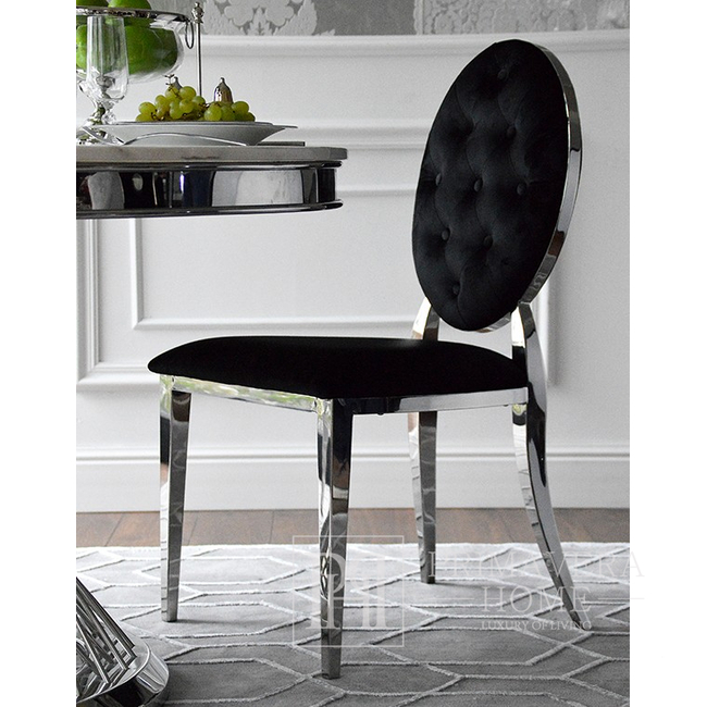 Glamour upholstered quilted steel dining chair black velour MEDALION OUTLET