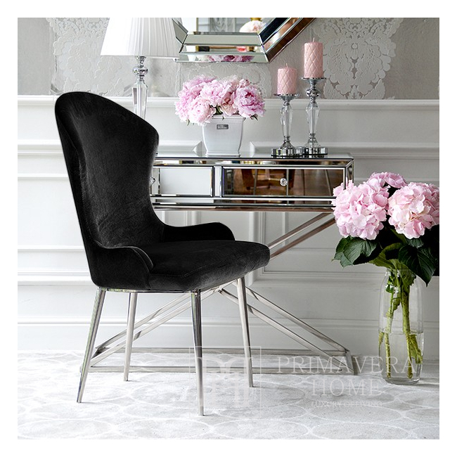 Glamour-Stuhl für das Esszimmer, gerade Beine aus Stahl, bequem, modern, exklusiv, schwarz, silber, gold LOUIS 