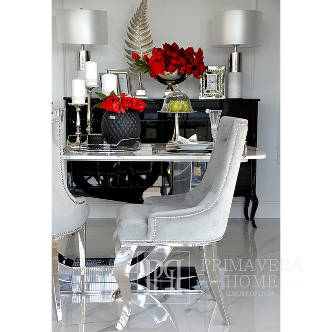 Silver gray upholstered chair on MADAME bent steel legs