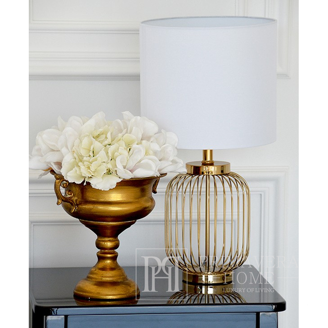 Lampa stołowa złota z białym abażurem loft