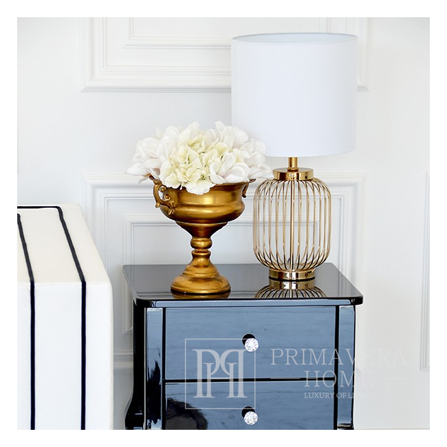 Designerska lampa stołowa z białym abażurem, stalowa, w stylu nowoczesnym, hamptons, loft, nowojorska złota