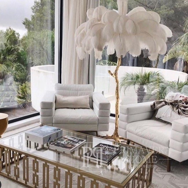 Luksusowa lampa stołowa, pióra naturalne, nowoczesna, glamour różowa złota PARIS