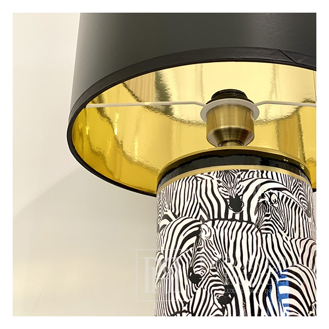 Designerska lampa stołowa, motyw zebry, styl klasyczny, hamptons, loft, skandynawski złota  z czarnym abażurem M