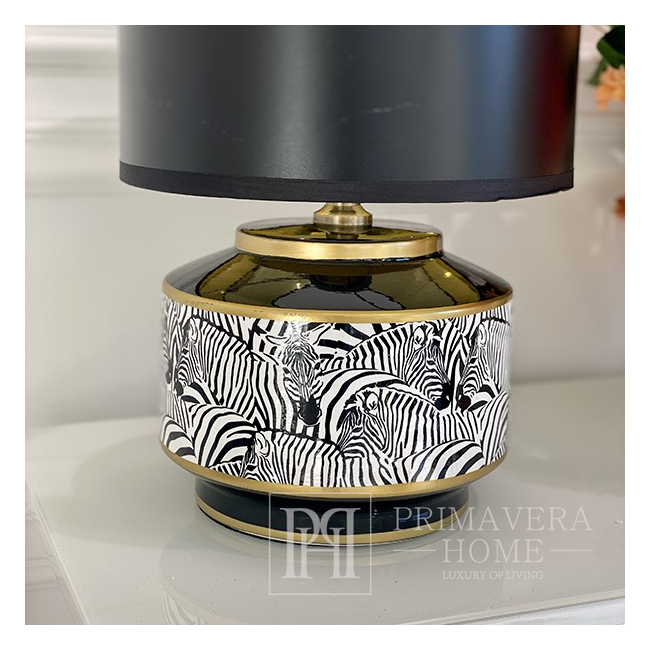 Oryginalna lampa stołowa, motyw zebry, styl klasyczny, hamptons, loft, skandynawski złota z czarnym abażurem S