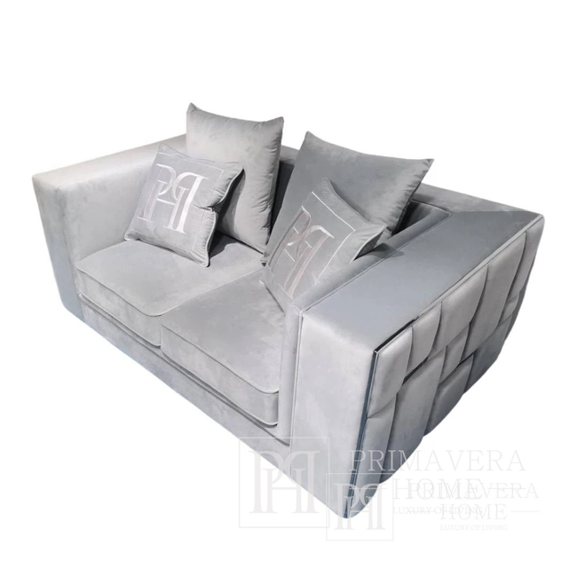 Modern 2 seater sofa upholstered in silver, gray velvet EMPORIO