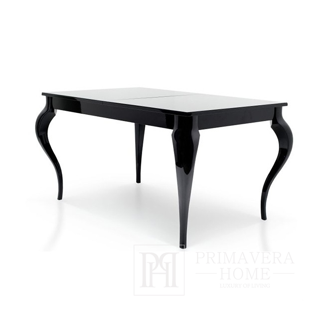 Elegantiškas juodas itin blizgus prailginamas stalas ELENA GLAMOUR sulenktomis kojomis