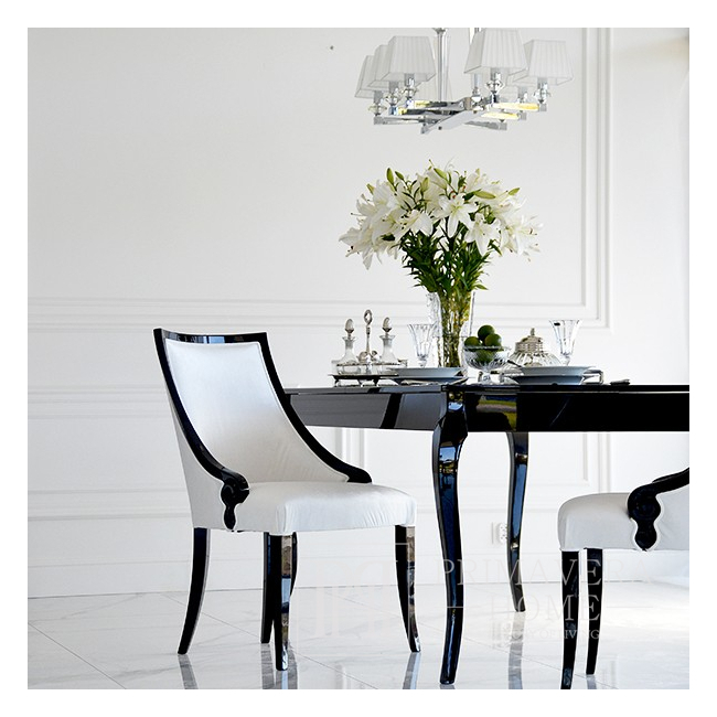 Eleganter schwarz Hochglanz ausziehbarer Tisch ELENA GLAMOUR gebogene Beine