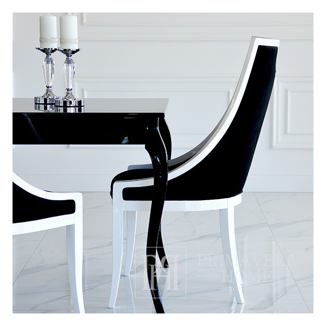 Elegantiškas juodas itin blizgus prailginamas stalas ELENA GLAMOUR sulenktomis kojomis