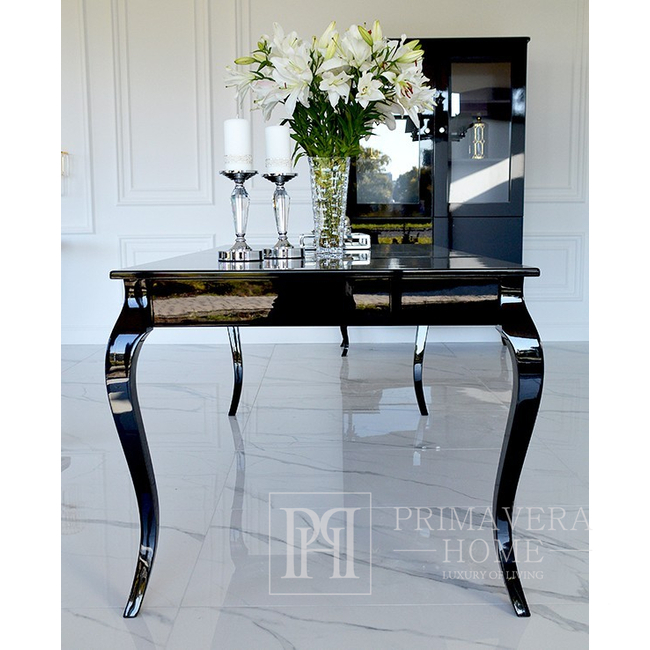 Eleganter schwarz Hochglanz ausziehbarer Tisch ELENA GLAMOUR gebogene Beine
