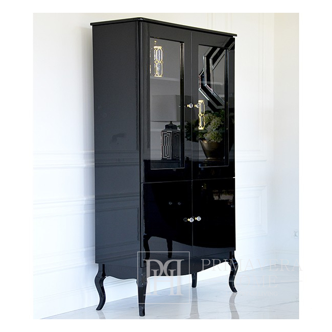 Milestone sortie En effektiv Half-glazed black glass showcase for the living room, bent legs with gloss  ELENA GLAMOR - Primavera Home