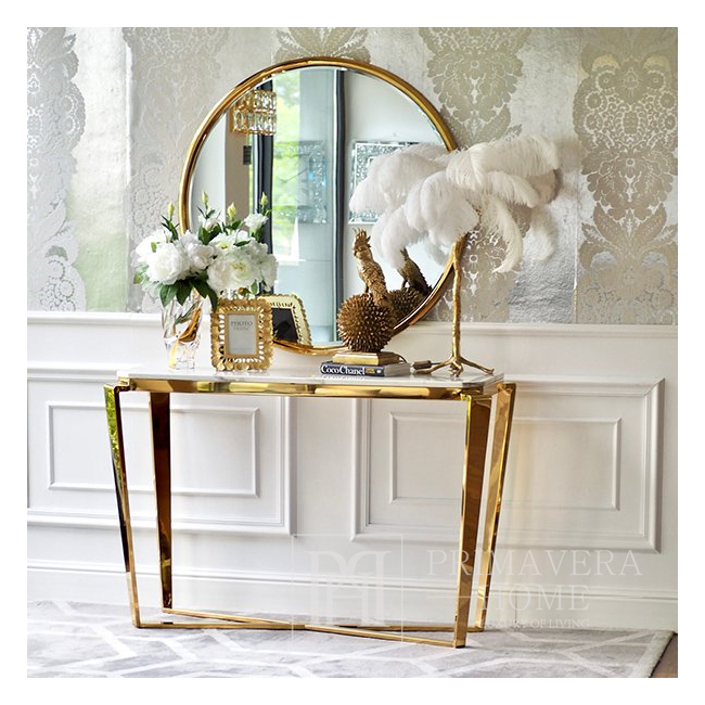 Exclusive glamor console, for the living room, bedroom, hall, white table top, modern, gold RALPH OUTLET 